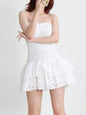 New Arrival Strapless Slim Ruffle Hem Embroidered Short Dress - Hiccupzz