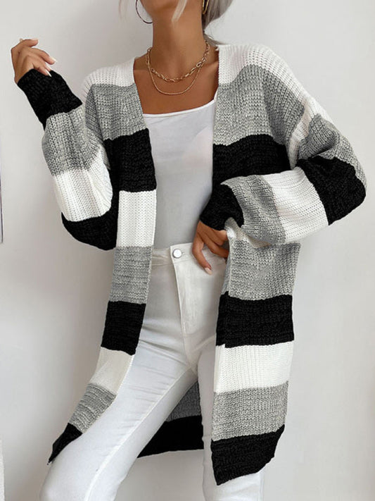 Women's Fashion New Arrival Long Buttonless Colorblock Sweater Jacket - Hiccupzz
