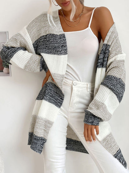 Women's Fashion New Arrival Long Buttonless Colorblock Sweater Jacket - Hiccupzz