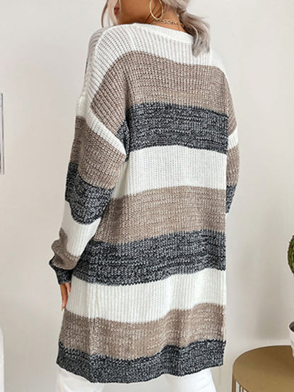 Women's Fashion New Arrival Long Buttonless Colorblock Sweater Jacket - Hiccupzz