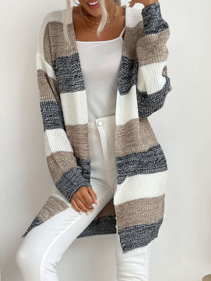 Women's Fashion New Arrival Long Buttonless Colorblock Sweater Jacket - Hiccupzz