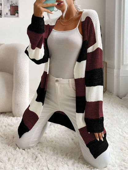 Women's Fashion New Arrival Long Buttonless Colorblock Sweater Jacket - Hiccupzz