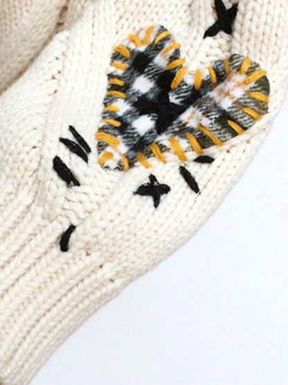 Cute Embroidered Loose Cropped Knit Cardigan with Patch Pockets - Hiccupzz