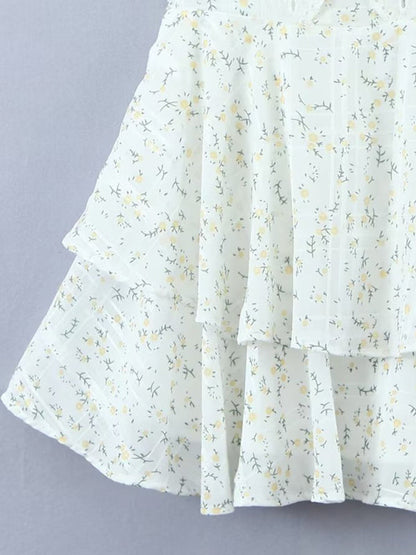 New lace embroidery printed waist dress V-neck halter skirt - Hiccupzz
