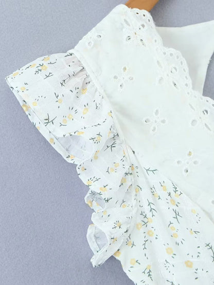 New lace embroidery printed waist dress V-neck halter skirt - Hiccupzz