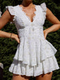 New lace embroidery printed waist dress V-neck halter skirt - Hiccupzz