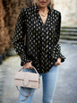Women's v-neck bronzing polka dot long-sleeved shirt blouse - Hiccupzz