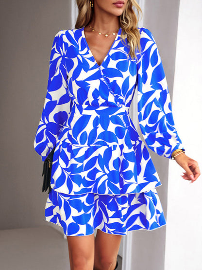 Women's Fashion Casual Printed V-Neck Dress - Hiccupzz