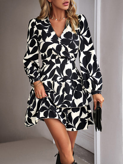 Women's Fashion Casual Printed V-Neck Dress - Hiccupzz