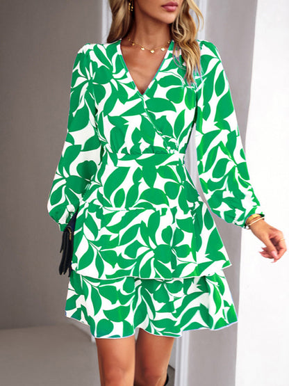 Women's Fashion Casual Printed V-Neck Dress - Hiccupzz