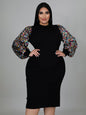 New Plus Size Ladies Sexy Solid Color Sequin Puff Sleeve Dress - Hiccupzz