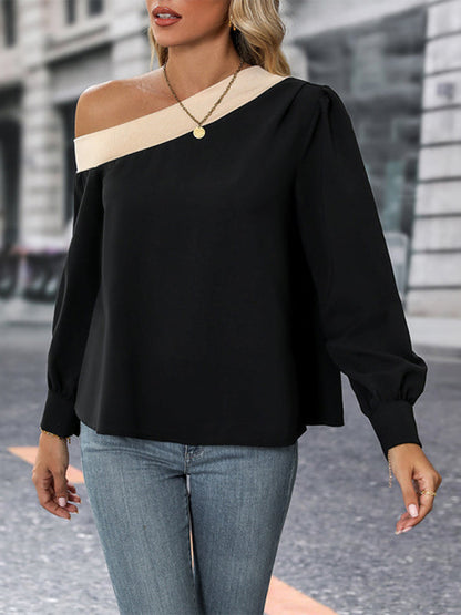 New women's color-block cross-shoulder shirt - Hiccupzz
