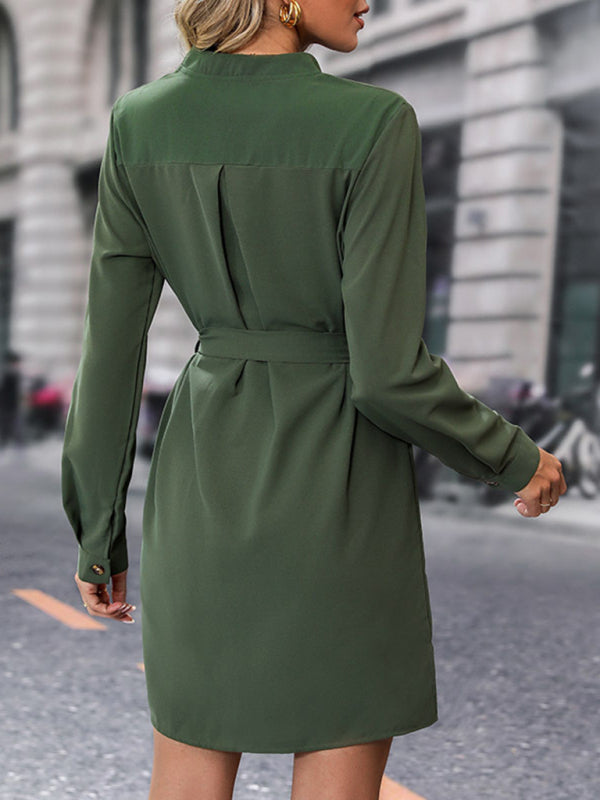 New women's solid color long-sleeved dress