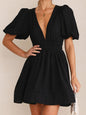 New style short skirt sexy V-neck lantern sleeve waist princess dress - Hiccupzz