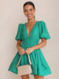 New style short skirt sexy V-neck lantern sleeve waist princess dress - Hiccupzz