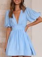 New style short skirt sexy V-neck lantern sleeve waist princess dress - Hiccupzz