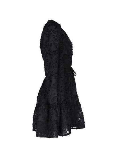 Women's new solid color three-dimensional jacquard long-sleeved round neck dress - Hiccupzz