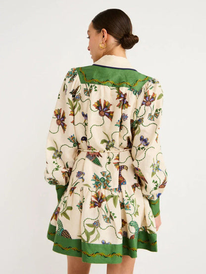 New long-sleeve printed lapel loose tie casual dress - Hiccupzz