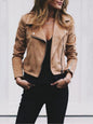 New women's lapel diagonal zipper short tops for women - Hiccupzz