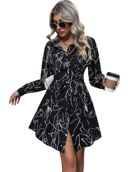 New casual printed shirt long sleeve dress - Hiccupzz