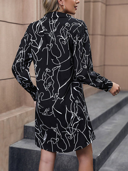 New casual printed shirt long sleeve dress - Hiccupzz