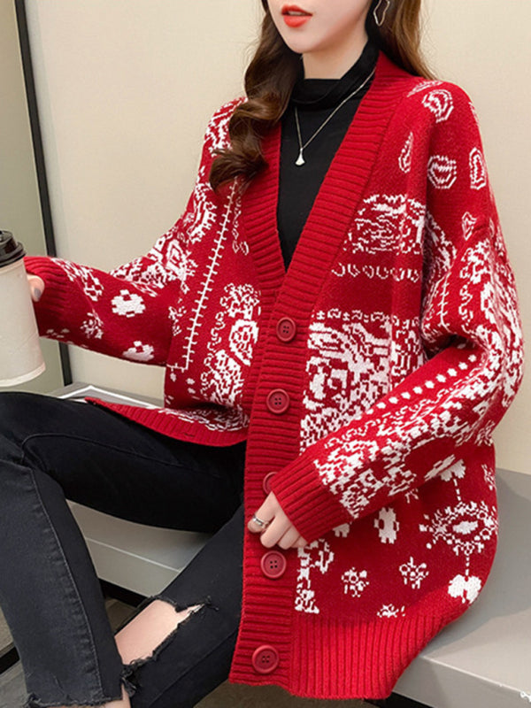 Cárdigan de punto con diseño de jacquard, cabeza de ciervo y copos de nieve para Navidad 