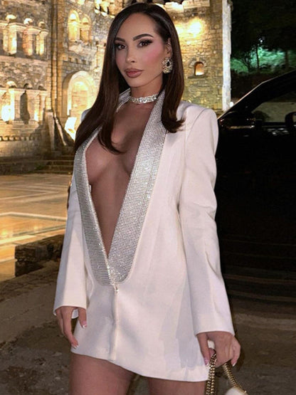 New sexy deep personality hot rhinestone design big backless suit jacket - Hiccupzz