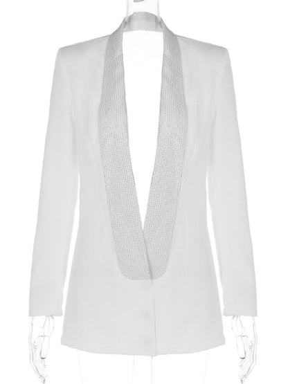 New sexy deep personality hot rhinestone design big backless suit jacket - Hiccupzz