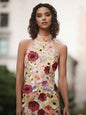 New women's embroidered three-dimensional flower halter neck slim dress small dress - Hiccupzz