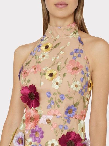 New women's embroidered three-dimensional flower halter neck slim dress small dress - Hiccupzz