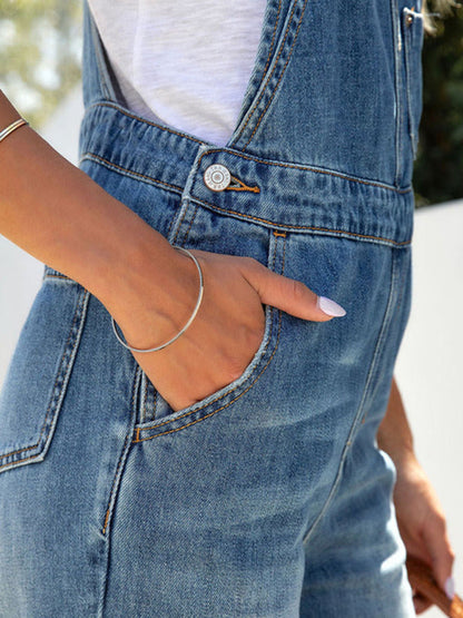 Women's washed blue overalls jeans jumpsuit - Hiccupzz
