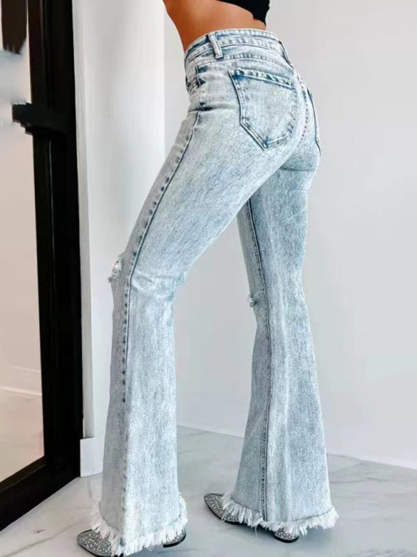 Women's Ripped Jeans Micro-Boom Washed High Waist Pants