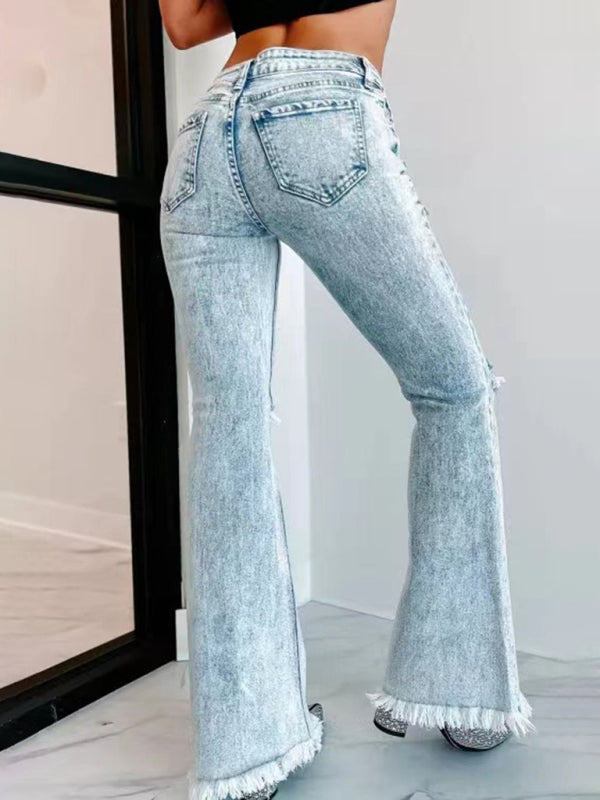 Women's Ripped Jeans Micro-Boom Washed High Waist Pants