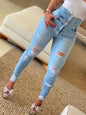women's high waist ripped jeans pencil pants - Hiccupzz