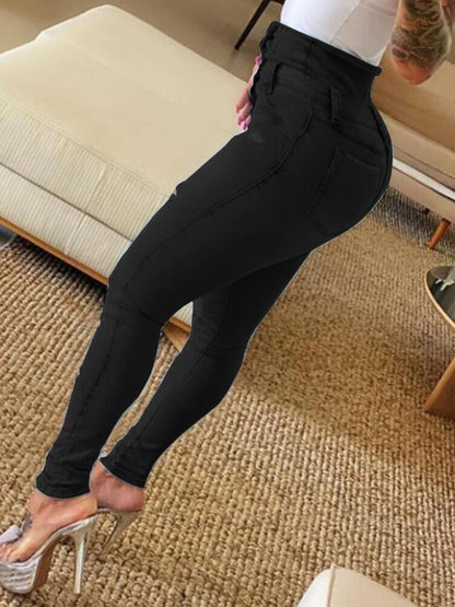 women's high waist ripped jeans pencil pants - Hiccupzz