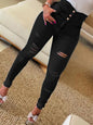women's high waist ripped jeans pencil pants - Hiccupzz