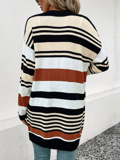 New color block long sweater cardigan - Hiccupzz