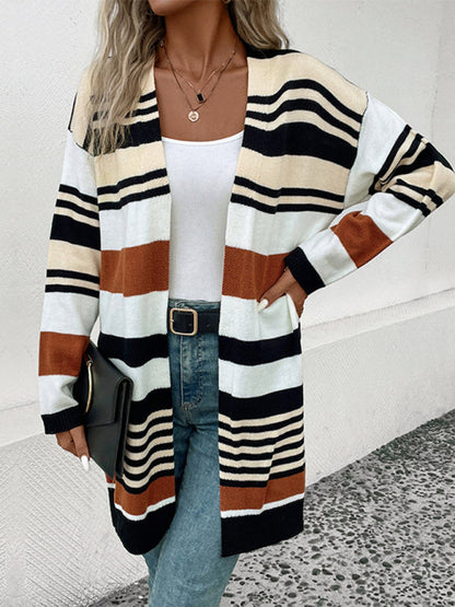 New color block long sweater cardigan - Hiccupzz