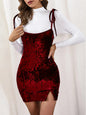 Sexy slit bow velvet suspender dress with hip-hugging skirt (excluding white inner top) - Hiccupzz