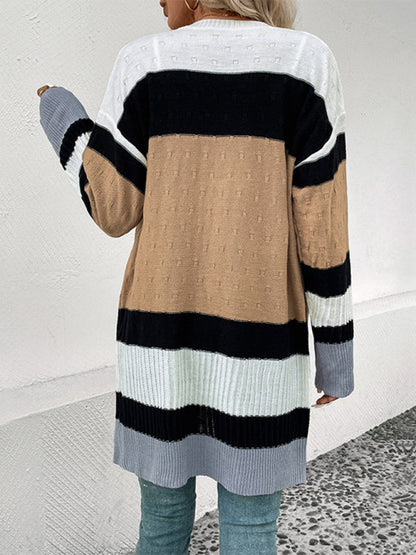 New long sleeve contrast color cardigan sweater - Hiccupzz