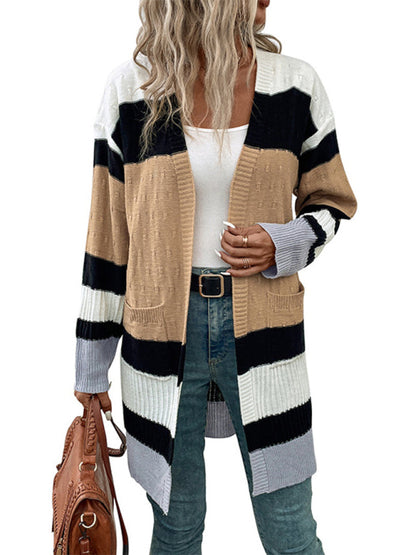 New long sleeve contrast color cardigan sweater - Hiccupzz