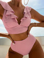 New women's lace V-neck ruffled high-waist split swimsuit bikini - Hiccupzz