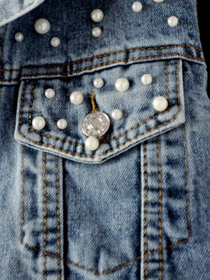 Women's heavy beaded loose denim jacket - Hiccupzz