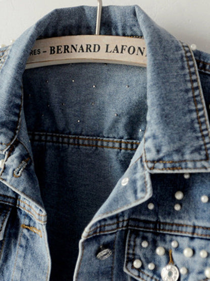 Women's heavy beaded loose denim jacket - Hiccupzz