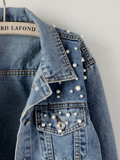 Women's heavy beaded loose denim jacket - Hiccupzz