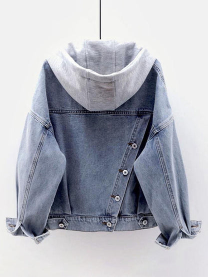 Women's hooded large pocket denim jacket - Hiccupzz