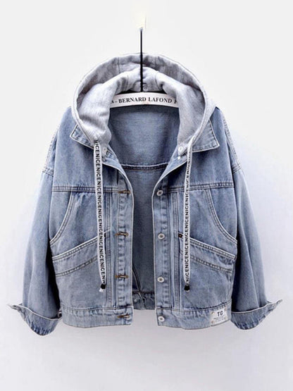 Women's hooded large pocket denim jacket - Hiccupzz