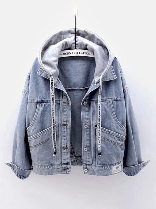 Women's hooded large pocket denim jacket - Hiccupzz