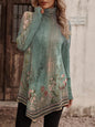 High collar bohemian print casual long sleeve T-shirt - Hiccupzz