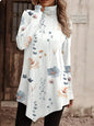 High collar bohemian print casual long sleeve T-shirt - Hiccupzz
